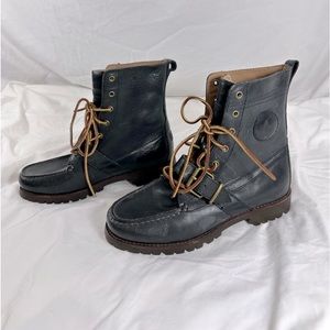 Vintage men POLO Country dark navy blue Ranger lace up buckle boots 7